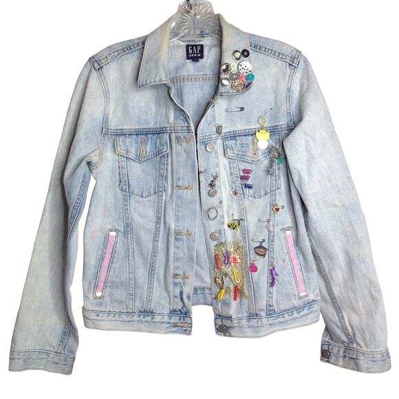 Gap Denim Denim Light Wash Jacket Speak Button Pins Small - Picture 1 of 8